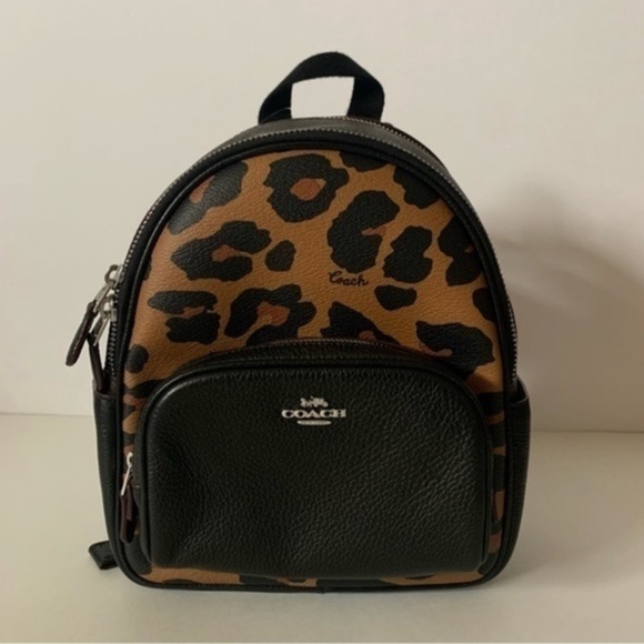 NWT. COACH Mini Court Backpack In Signature Canvas Leopard main image 6